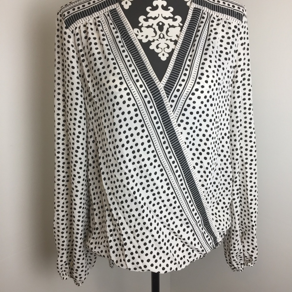 Max Studio Faux Wrap Hi Low Polka Dot Top